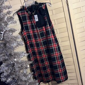 NWT J. Crew Plaid Sleeveless Dress with Bow, Size 8